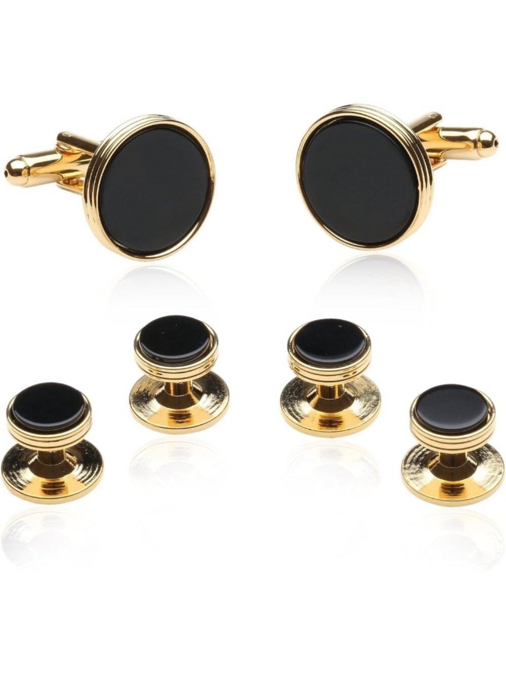 Elegant Gold & Black Onyx Cuff Links & Studs Set, 5/8” Cufflinks, 3/8” Studs